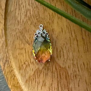 Rainbow Crystal Oval Pendant w/ Crown 26x12x8mm